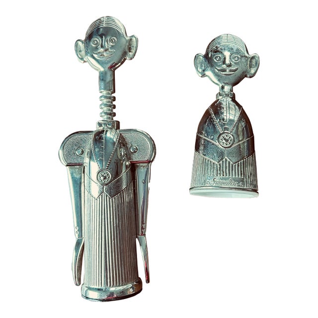 1980s Sommelier Silver Plated Cork Screw and 2 Oz Jigger For Sale