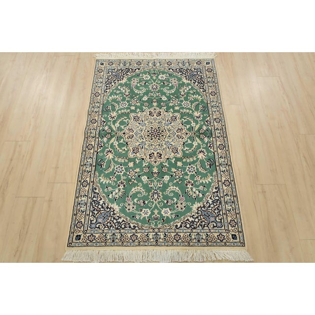Farmhouse Fine Nain Rug 3’3” X 4’10” Green Wool/Silk Traditional Hand-Knotted Carpet For Sale - Image 3 of 12