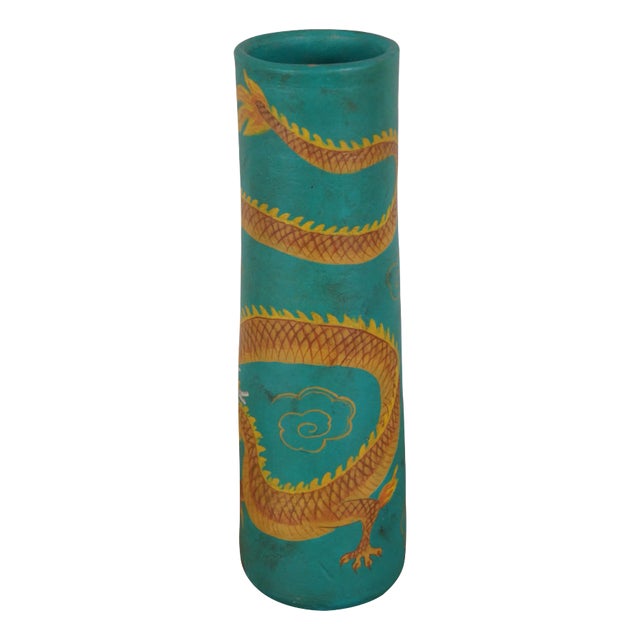 Gatoukhora Chinese Ceramic Turquoise Gold 5 Toe Dragon Flower Vase For Sale