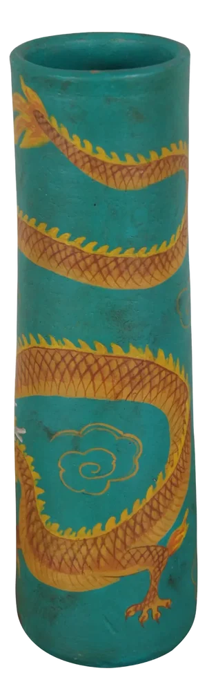 Gatoukhora Chinese Ceramic Turquoise Gold 5 Toe Dragon Flower Vase