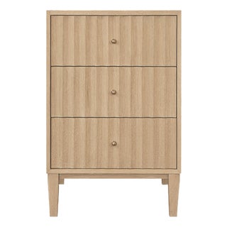 Matthew Izzo Home Odin 24" Fluted Cerused Oak Single Porcelain Sink Bath Vanity With Polished Brass Knobs For Sale