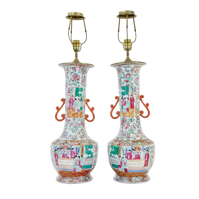 Large Chinese Cantonese Vase Lamps, 1910, Set of 2 For Sale - Image 10 of 11