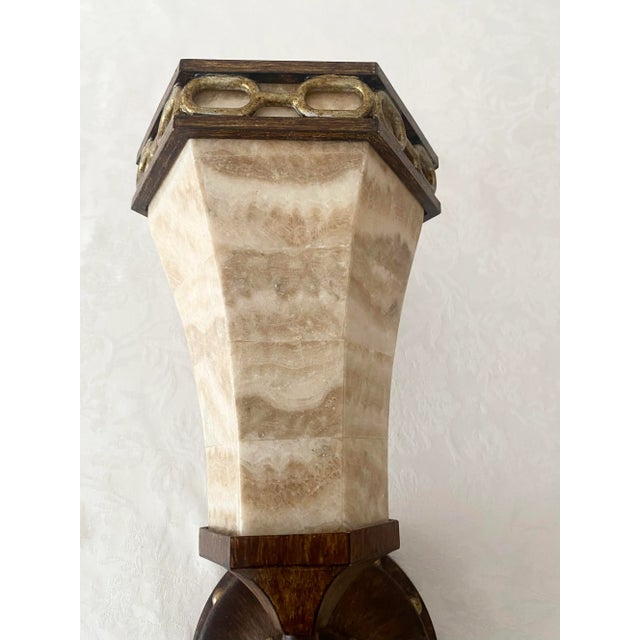 Alabaster and Metal Torchiere Sconces Exquisite and Unique Mint Condition Vintage For Sale In Denver - Image 6 of 12