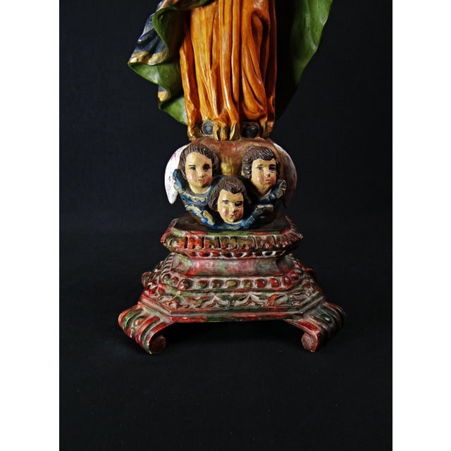 Large Statue of the Virgin of the Immaculate Conception, Late 19th Century, Polychrome Plaster For Sale - Image 4 of 16