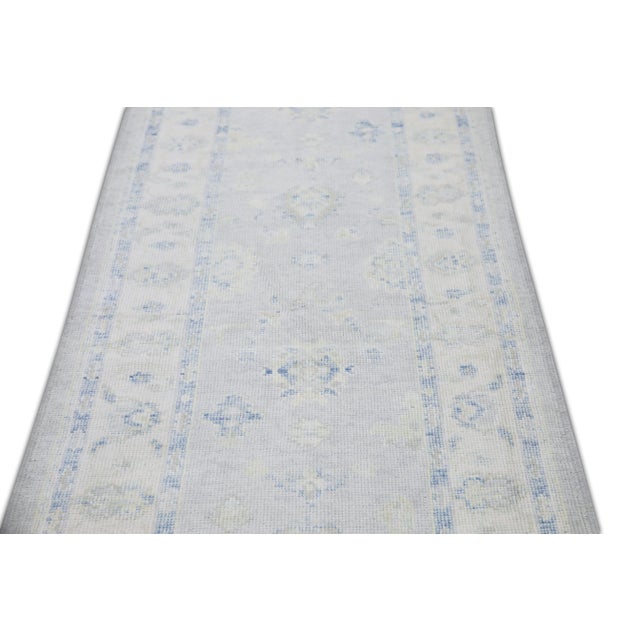 Early 21st Century Early 21st Century Blue Handwoven Turkish Oushak Runner 2'11" X 17' For Sale - Image 5 of 7