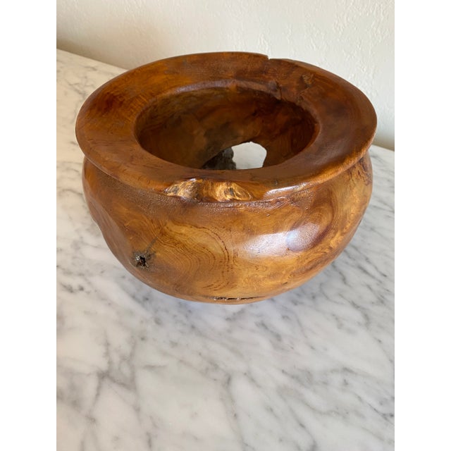 Contemporary Vintage 1970s Live Edge Handcarved Olivewood Burl Bowl For Sale - Image 3 of 11