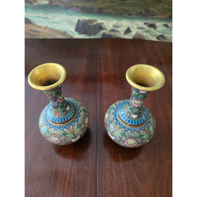 1950s Vintage Chinese Mid Century Museum Pr Cloisonne Vases For Sale - Image 5 of 12