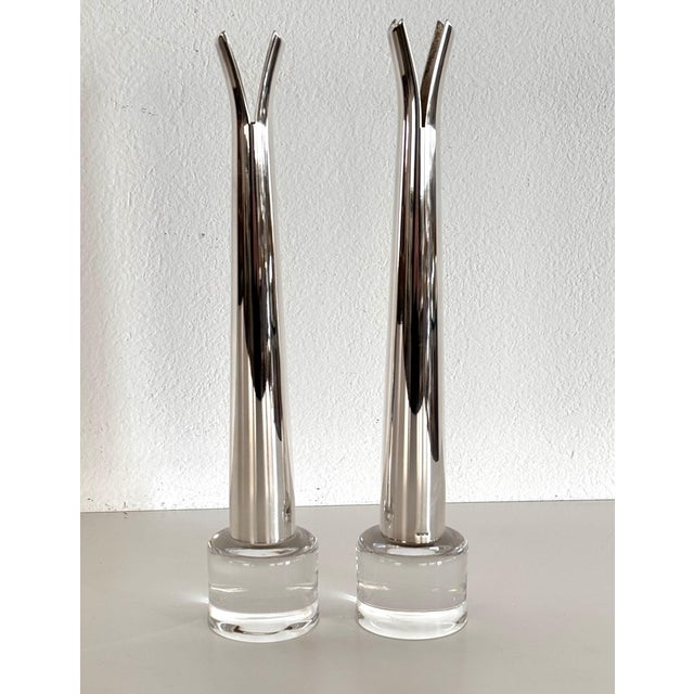 Mid-Century Modern Glass and Silver-Plated Solifleur Vases by Lino Sabattini, Set of 2 For Sale - Image 3 of 17