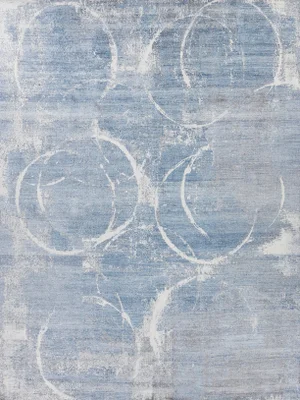 Exquisite Rugs Fine Pure Silk Hand-Knotted Silk Blue/Gray/Ivory Rug-8'X10'