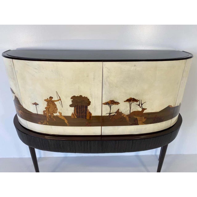 Art Deco Italian Bar Cabinet in Parchment with Inlays by Anzani, 1930s For Sale - Image 4 of 18