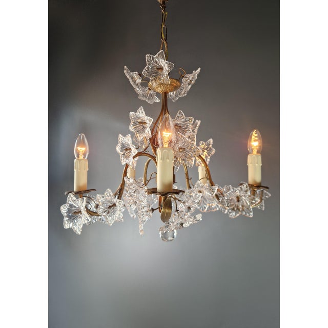 Brass Vintage Lustre Flower Glass Brass Chandelier, Venice For Sale - Image 8 of 12