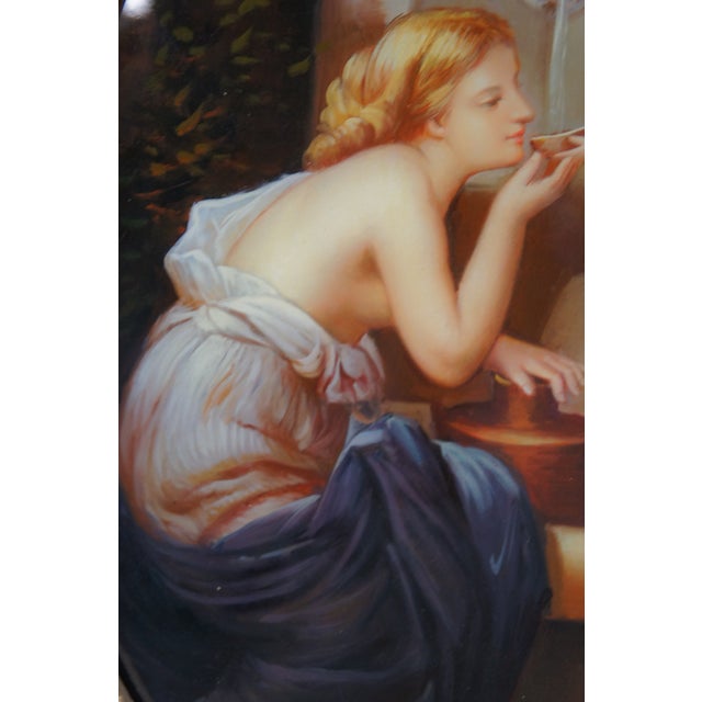 Mid 20th Century At the Fountain Cupid Angel of Love Oval Oil Painting After Henri Pierre Picou For Sale - Image 6 of 12