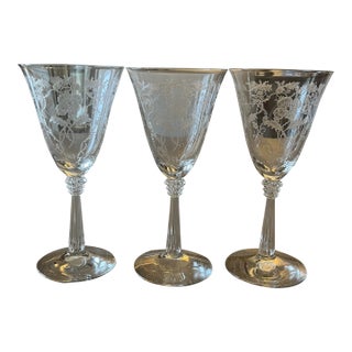 1930s Fostoria Shirley Pattern Crystal Water/Wine Goblet/Glasses- Set of 3 For Sale