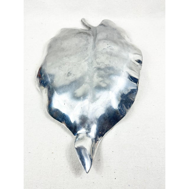 Vintage Sculptural Silver Pewter Leaf Platter For Sale - Image 9 of 9