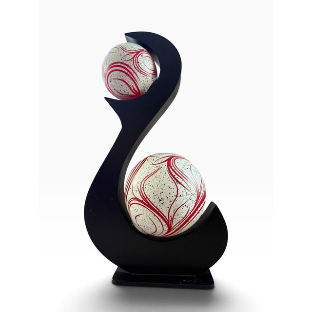 Mid-Century Modern Vintage 1970s Sculptural S-Form Table Lamp With Two Patterned Globes For Sale - Image 3 of 5