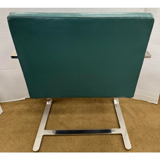 Mid-Century Modern Pair of Mid Century Brno Chrome Flat Bar Teal Leather Chairs For Sale - Image 3 of 6