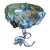 1930s Umberto Bellotto Art Nouveau Murano Attributed Glass Coupe Nesting on a Wrought Iron Grape Vine Basket For Sale