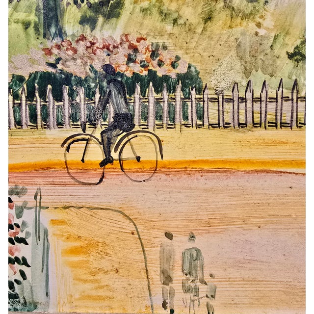 Black Johannes Schiefer -1950s Naive Street Scene at Spring -Oil Painting For Sale - Image 8 of 13