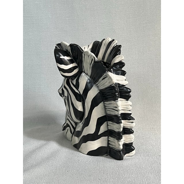 White Vintage Ceramic Black and White Zebra Vase For Sale - Image 8 of 12