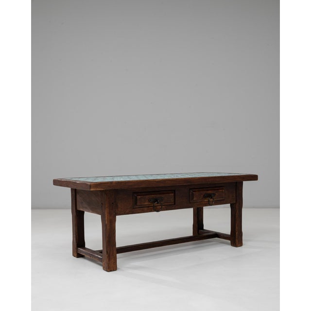 1970s French Wooden Coffee Table With Turquoise Tiled Top For Sale - Image 9 of 18