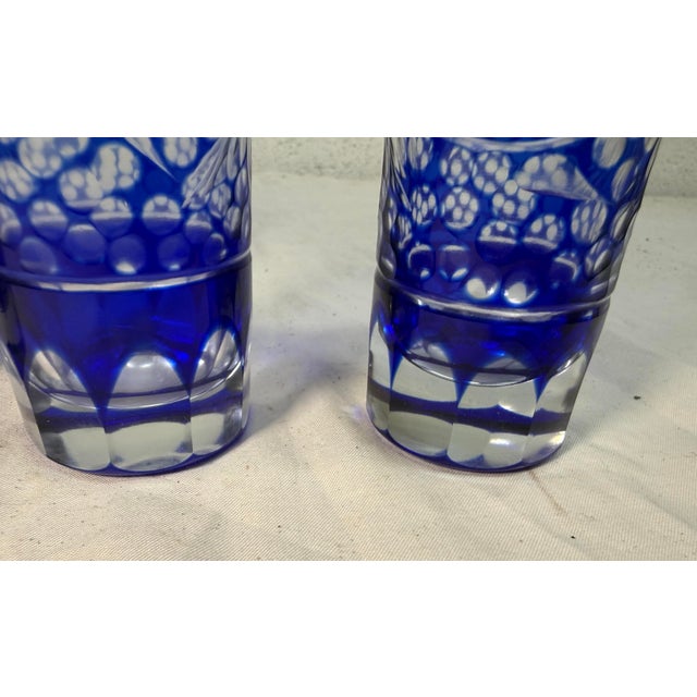 Glass Vintage Elaborate Cut to Clear Crystal Glass Czech Cobalt Blue Shot Glasses - Set of 3 For Sale - Image 7 of 11