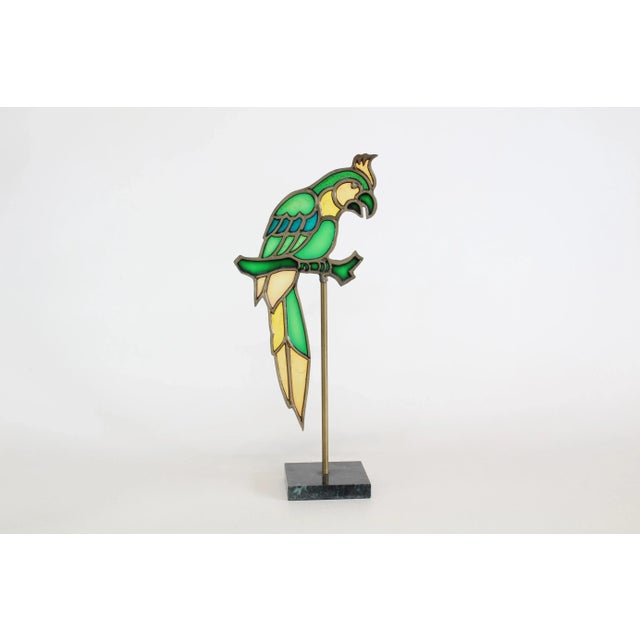 Vintage Brass and Acrylic Parrot on Perch For Sale In Miami - Image 6 of 6