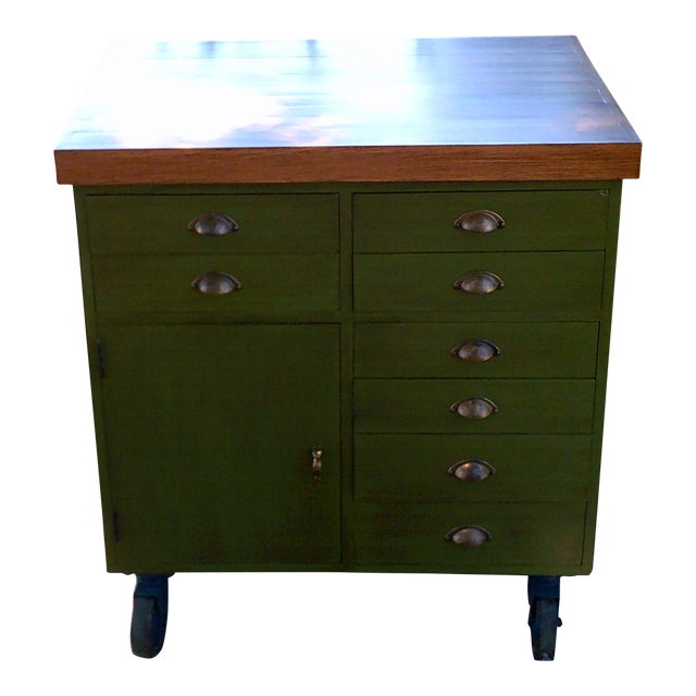 Vintage Kitchen Island With Wheels | Chairish