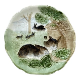 Majolica Bunnies Family Plate Choisy Le Roi, Circa 1880 For Sale