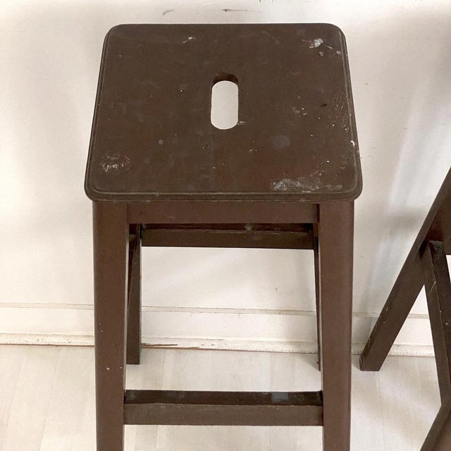Industrial Vintage High Workshop Stools, 1950s, Set of 3 For Sale - Image 3 of 10