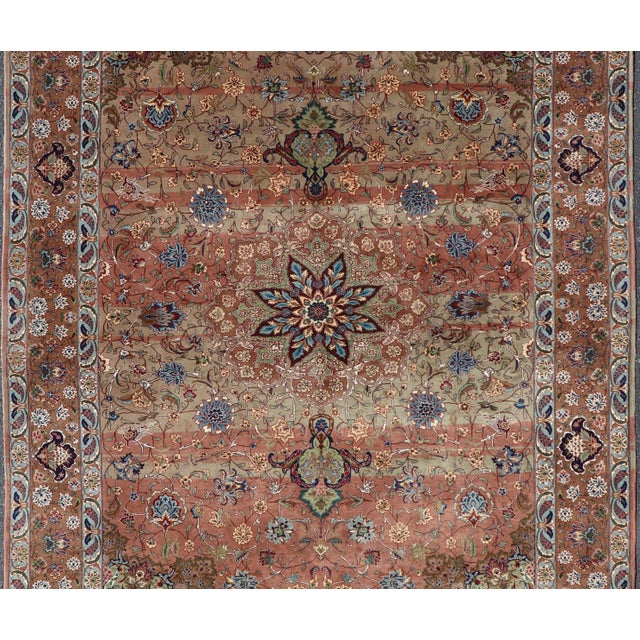 Traditional Vintage Persian Tabriz Rug With Silk Accents and Floral Medallion Design For Sale - Image 3 of 16