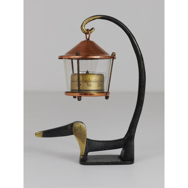 Brass Wiener Dog Figurine with Lantern Thermometer by Walter Bosse for Herta Baller, 1950s For Sale - Image 6 of 11