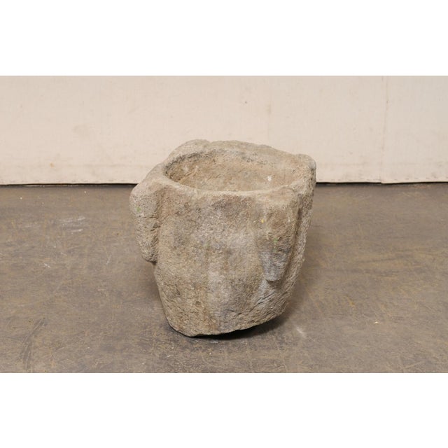 Greige 18th Century Spanish Carved-Stone Mortar Planter For Sale - Image 8 of 10