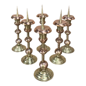 Rare Set of Six 18th Century Dutch Copper & Brass Candlesticks