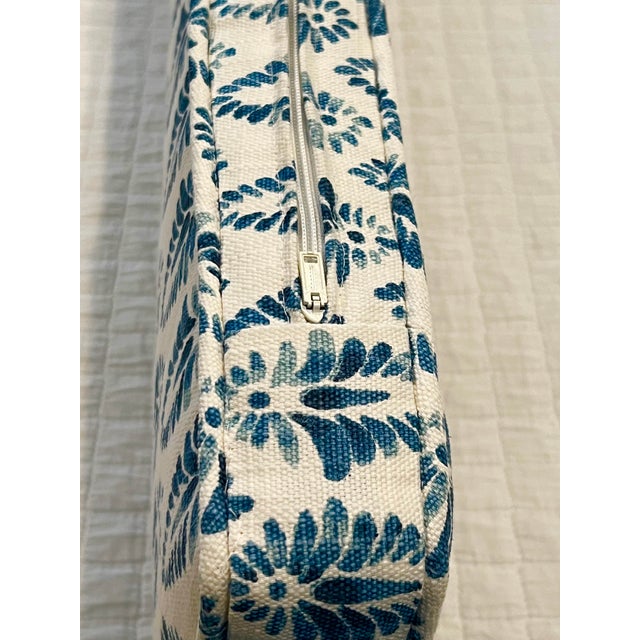 2020s Handmade Upholstery Lumbar Rectangular Blue White Fabric Pillow For Sale - Image 5 of 8