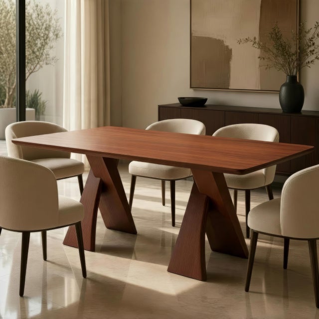 Sculptural X-Base Mahogany Dining Table by Michael Maximo For Sale - Image 4 of 10