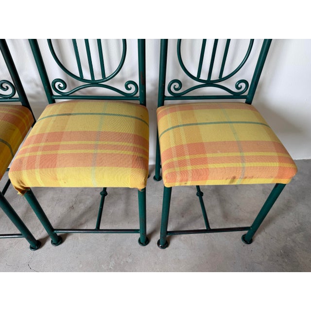 1980’s Vintage Hand Forged Metal Indoor / Outdoor Dining Chairs – Set of 4 For Sale - Image 4 of 12