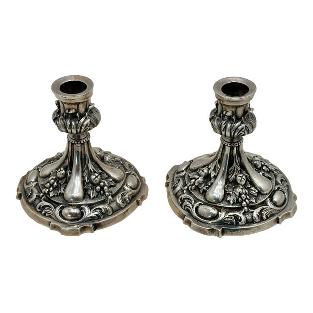 Antique Fine & Beautiful Victorian Tiffany & Company Heavy Solid Cast Silverplate Candlesticks - A Pair For Sale