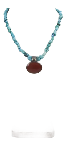 Turquoise Carnelian Sterling Silver Necklace