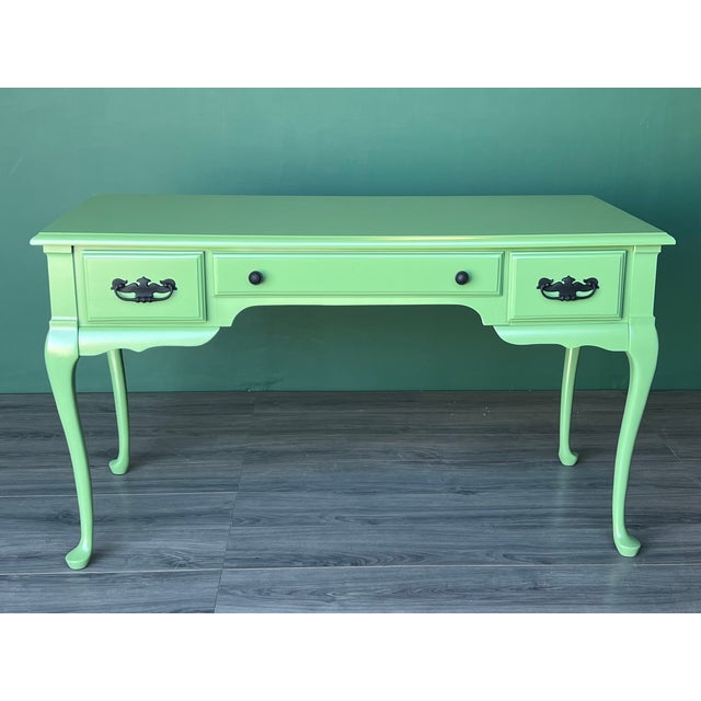 1970s Queen Anne Style Green Lacquered Desk For Sale - Image 13 of 18