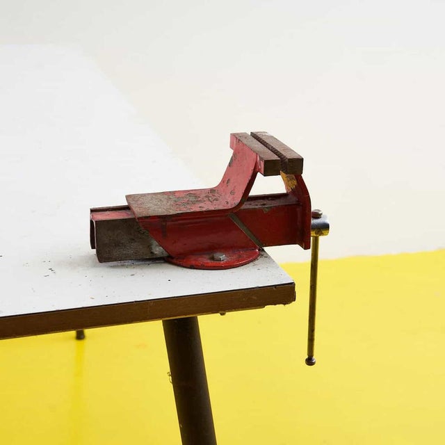 Vintage Worktable with Red Vice and Formica Top For Sale - Image 6 of 10