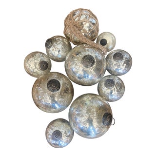 Vintage Silver Leaf Mercury Glass Sphere Ornaments Set of 10 For Sale