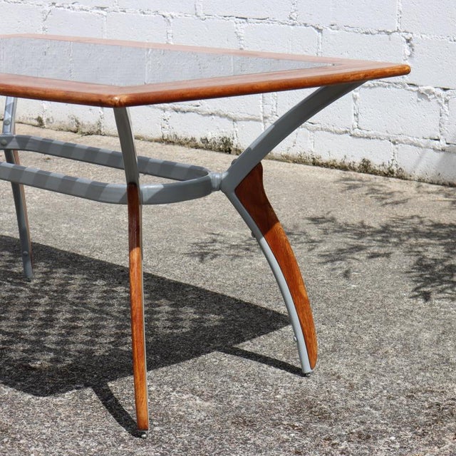 Vintage Italian Glass-Wood and Metal Dining Table For Sale - Image 12 of 18