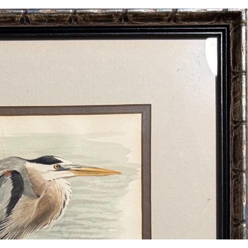 Wood 1970s Original Arthur Singer Watercolor Painting Great Blue Heron Signed and Framed For Sale - Image 7 of 10