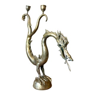 Vintage Asian Brass Dragon Candelabra For Sale