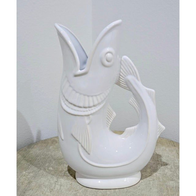 Charming vintage white ceramic “Gurgling Cod” pitcher custom made in England for prestigious Boston jeweler Shreve, Crump...