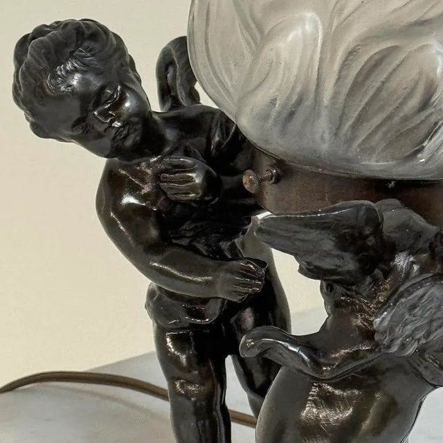 Antique Neoclassical Spelter Table Lamp ~ Girandole With Bronze Finish For Sale - Image 9 of 12