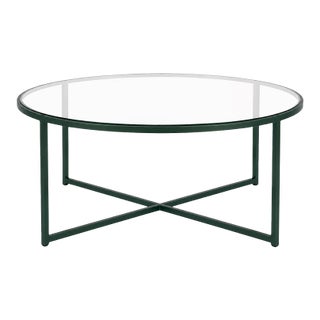 Vintage Emerald City Green & Glass Round Coffee Table — Minimalist Geometric Frame For Sale