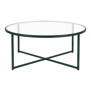 Vintage Emerald City Green & Glass Round Coffee Table — Minimalist Geometric Frame