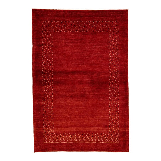 Modern Gabbeh Red Handmade Designed Persian Wool Rug For Sale