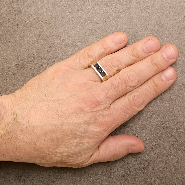 Early 21st Century Men's 14K Yellow Gold Plated Sterling Silver 1-1/2 Cttw Black Diamond Channel Set Band Ring - Size 10.5 For Sale - Image 5 of 6